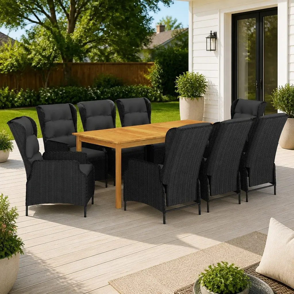 Garden Dining Set Grey 9 Piece Outdoor Table Chairs Acacia Wood