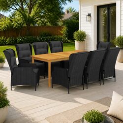 Garden Dining Set 9 Piece Outdoor Table Chairs Grey Patio Furniture Acacia Wood