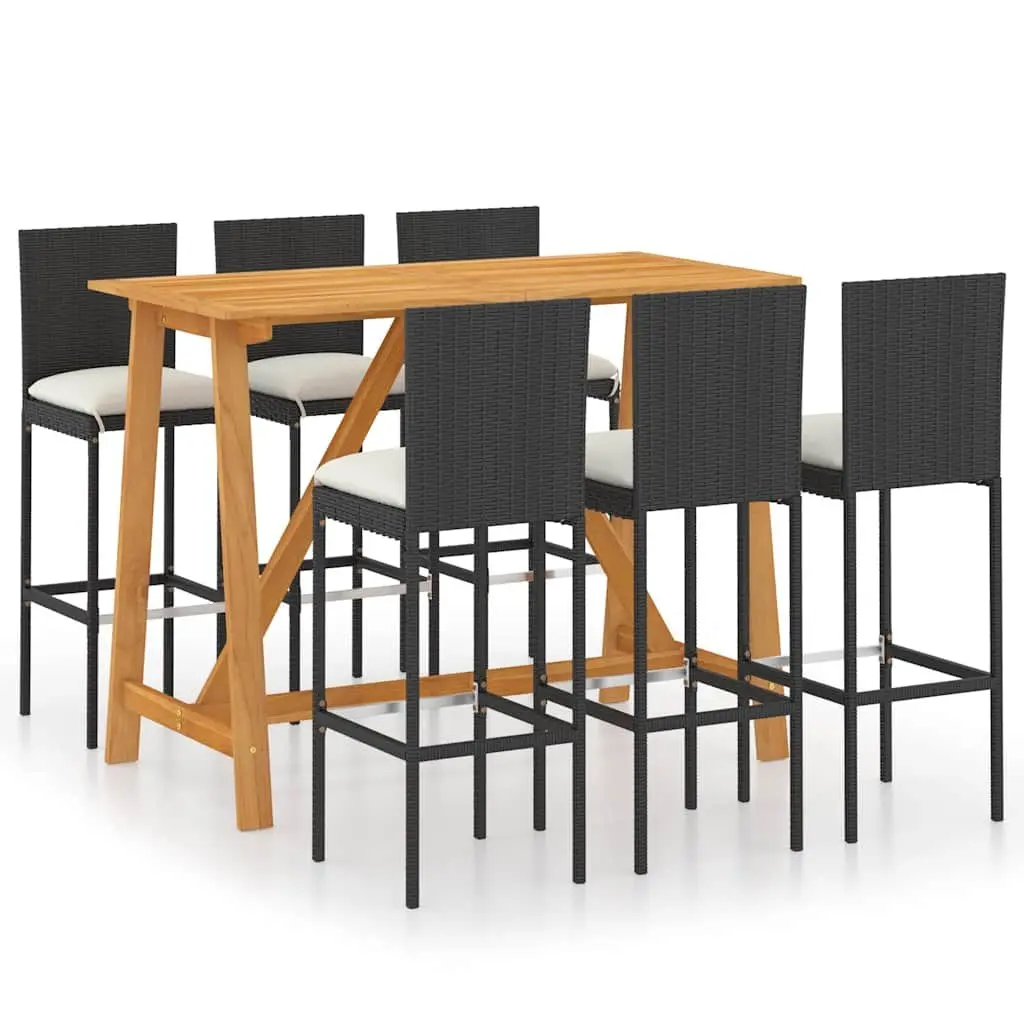 Garden Bar Set Outdoor Patio Furniture Black 7 Piece with Removable Cushions