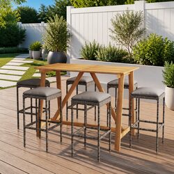 Friendly 7 Piece Outdoor Garden Bar Set in Grey