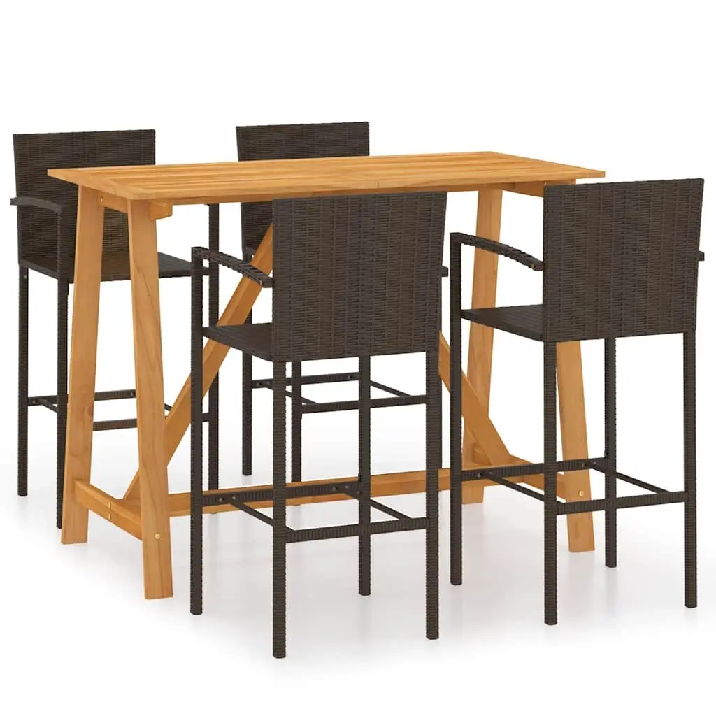 Outdoor Furniture Garden Bar Set 5 Piece Brown Patio Table Stools