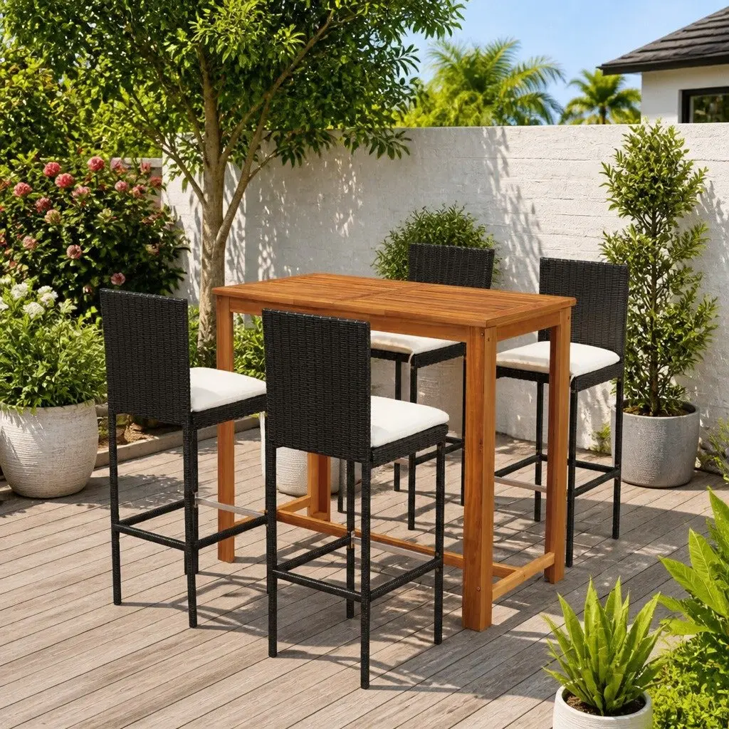 5 Piece Garden Bar Set Outdoor Patio Furniture with Cushions Black