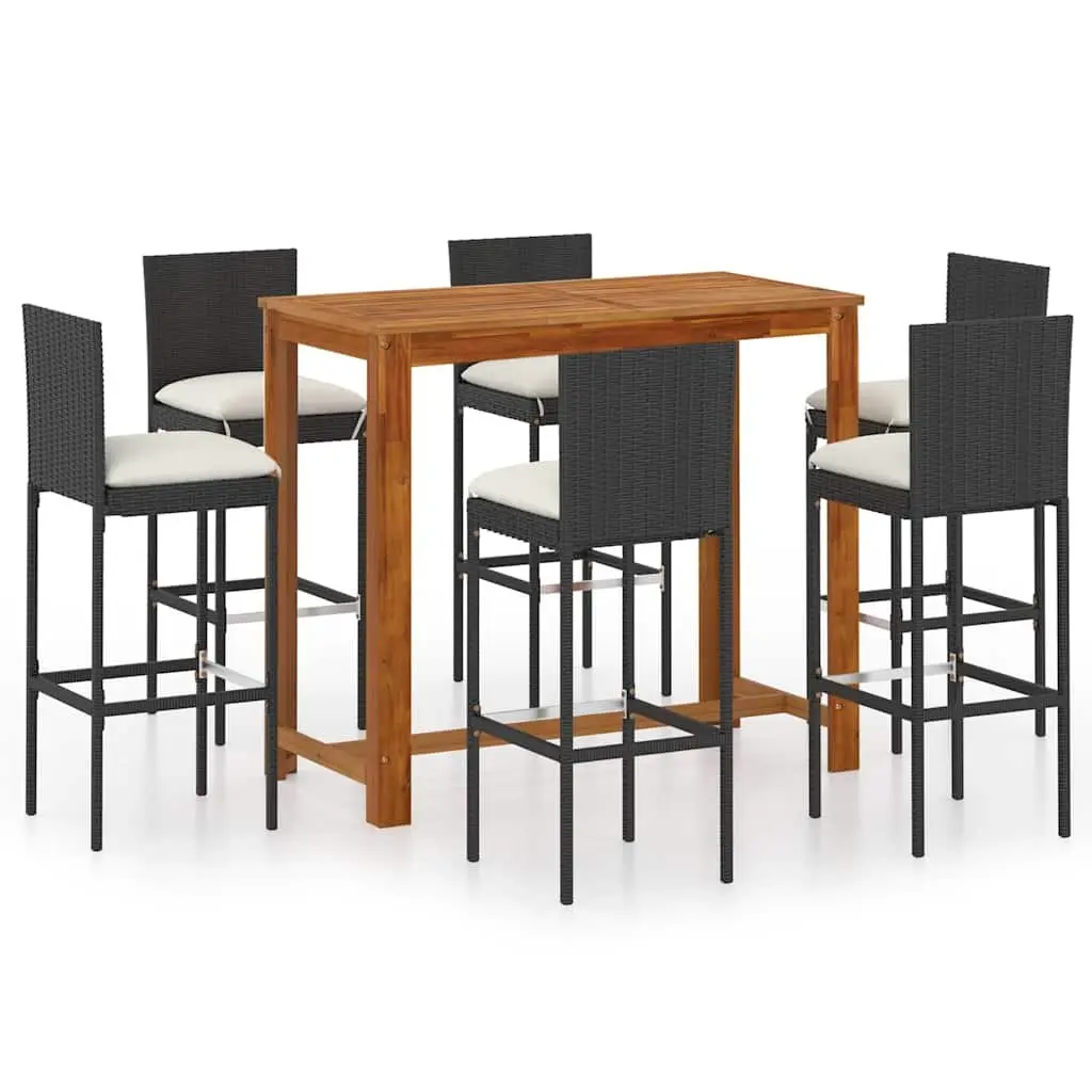 Garden Bar Set 7 Piece Outdoor Patio Furniture with Cushions Black