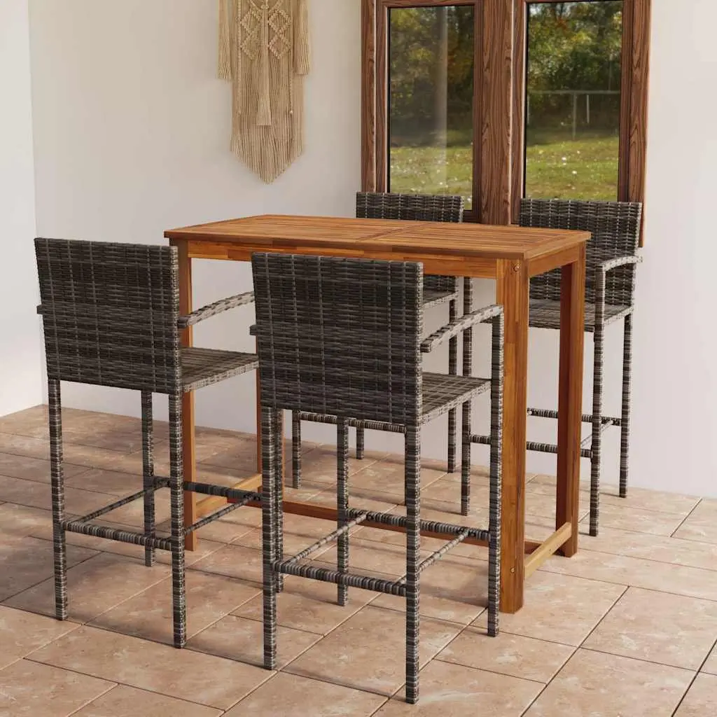 Garden Bar Set 5 Piece Outdoor Furniture Patio Rattan Stools Table Grey