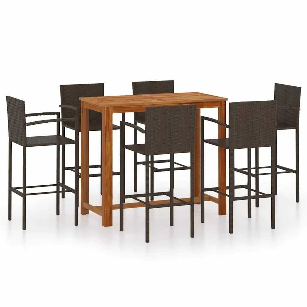 Garden Bar Set 7 Piece Outdoor Furniture Patio Dining Table Stools Brown