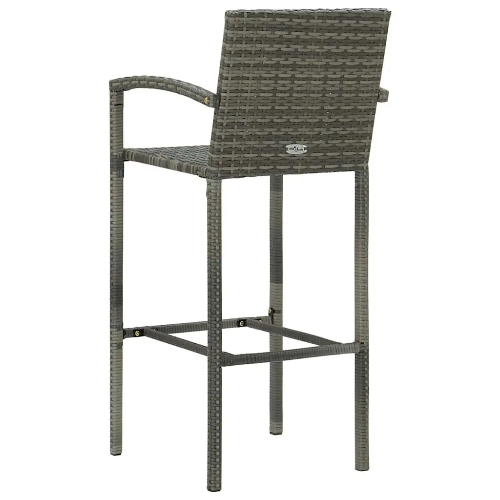 Outdoor Patio Furniture Set 7 Piece Grey Rattan Bar Stools with Solid Acacia Wood Table