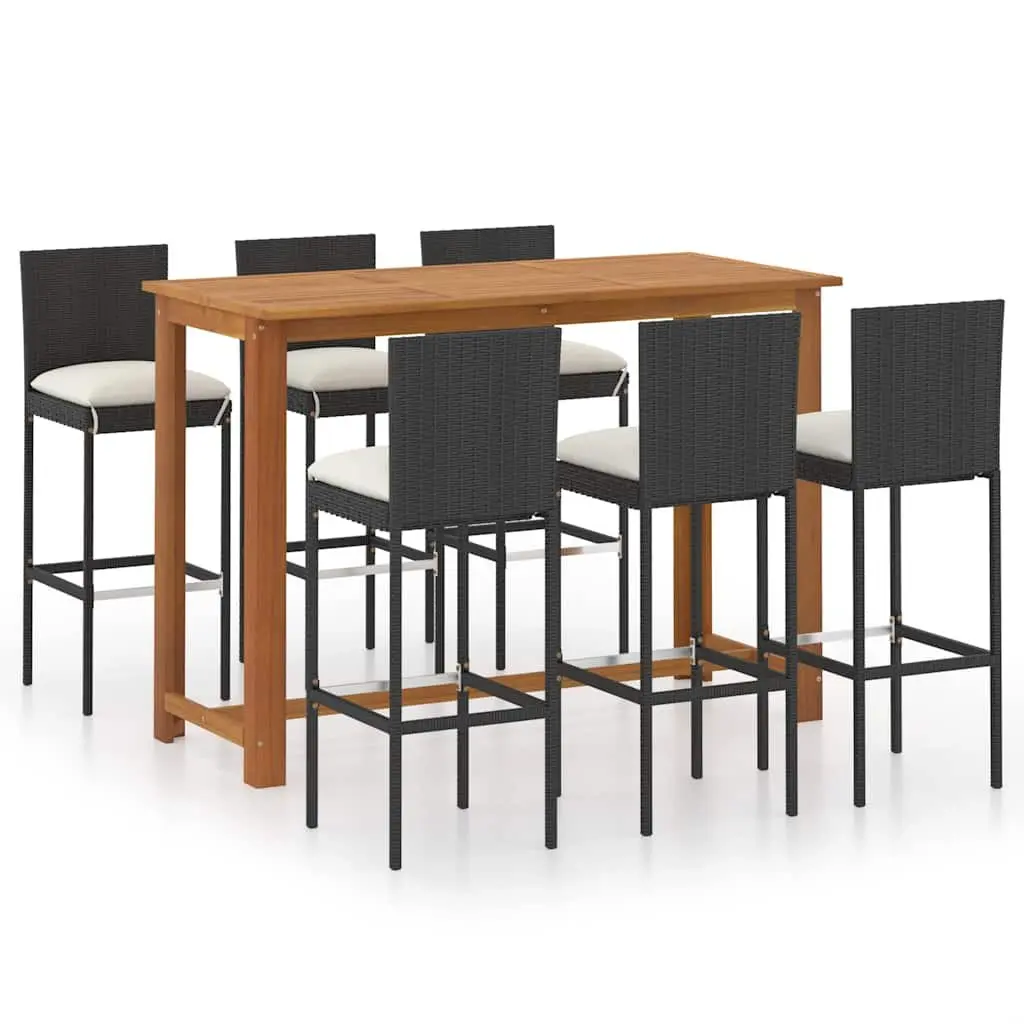 7 Piece Garden Bar Set Black Outdoor Patio Furniture Table Stools with Cushions