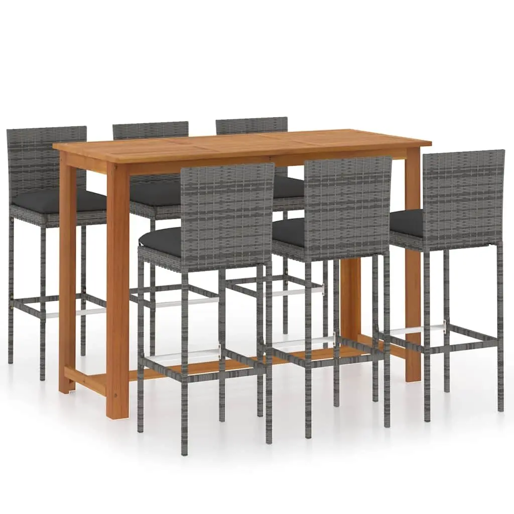 Outdoor Patio Furniture Set 7 Piece Grey Bar Table and Stools with Removable Cushions