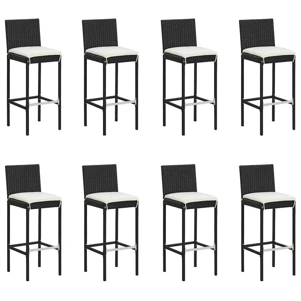 Outdoor Patio Furniture Set 9 Piece Cushioned Bar Set with Solid Acacia Wood Table and Black Powder-Coated Steel Frame