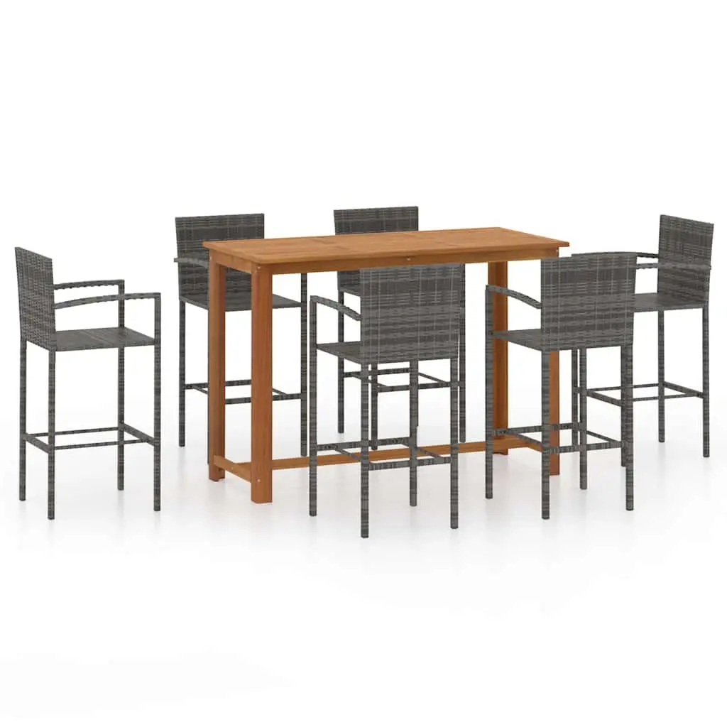 Outdoor Garden Bar Set 7 Piece Grey Patio Furniture with Table and Stools