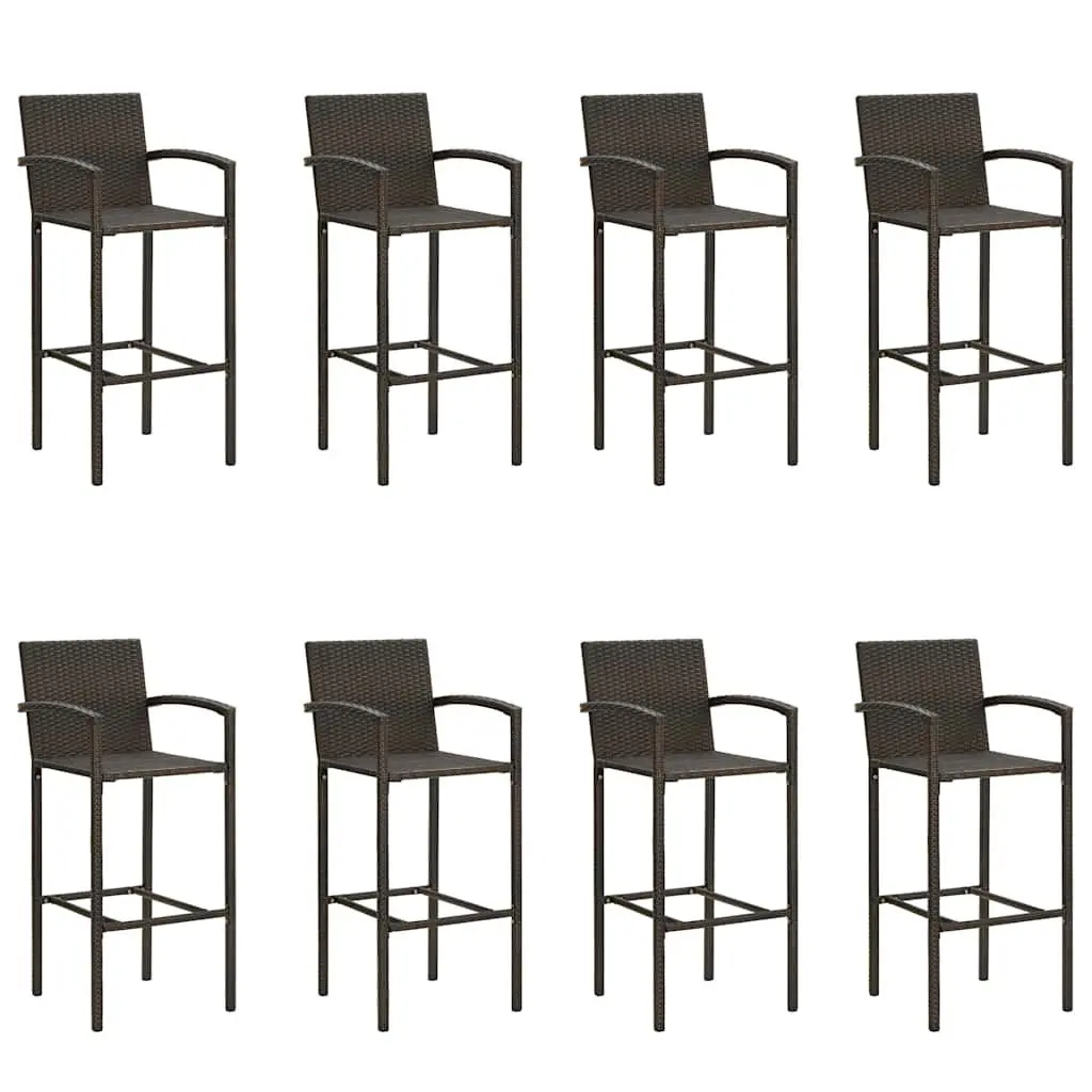 Outdoor Patio Furniture Set 9 Piece Brown Rattan Stools Dining Table Garden