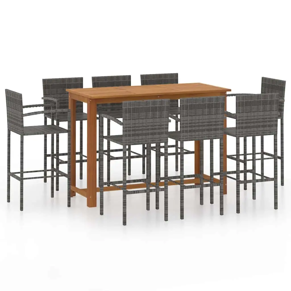 Garden Bar Set Outdoor Patio Furniture Grey Dining Table Stools 9 Piece