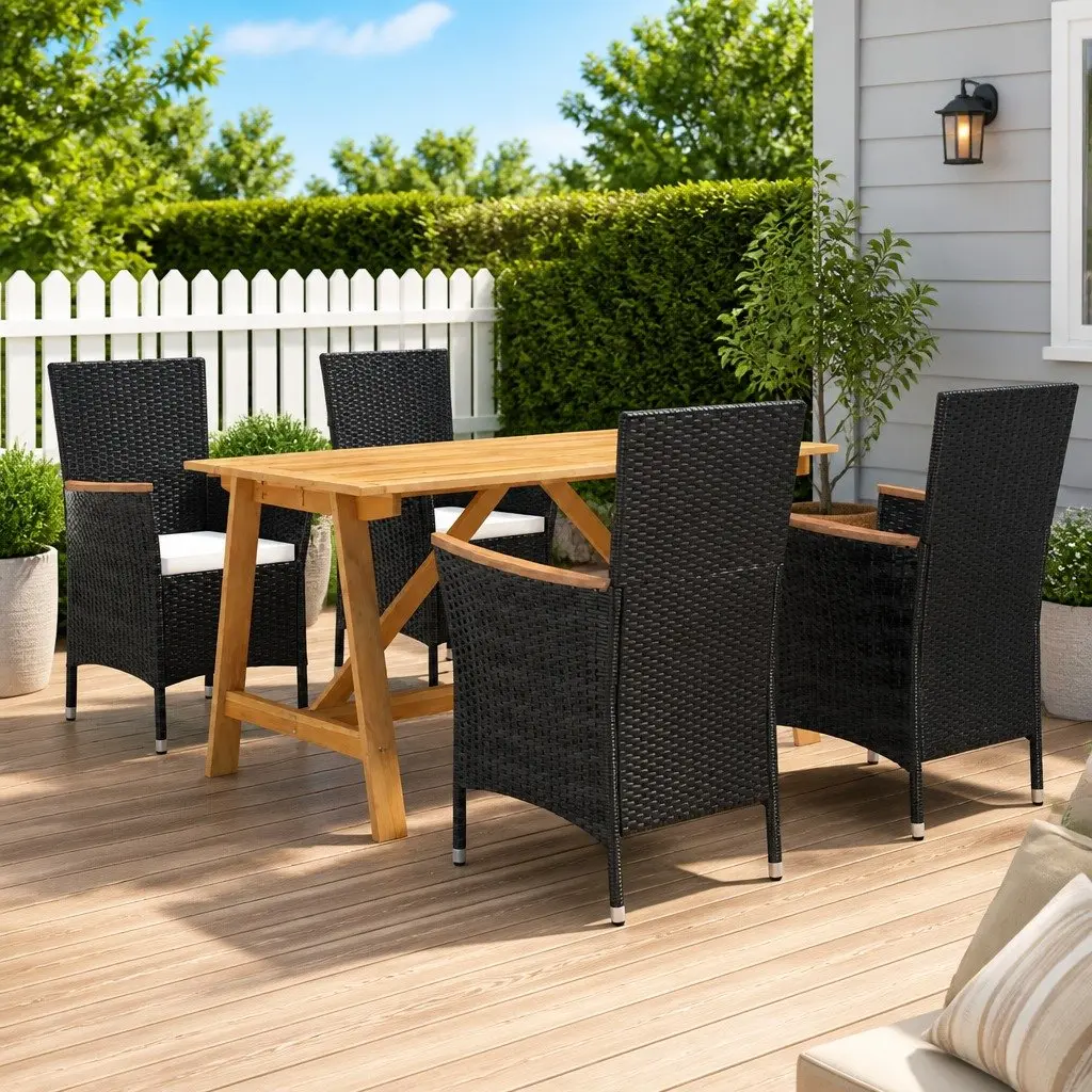 5 Piece Garden Dining Set Black Outdoor Furniture Table Chairs Weather-Resistant