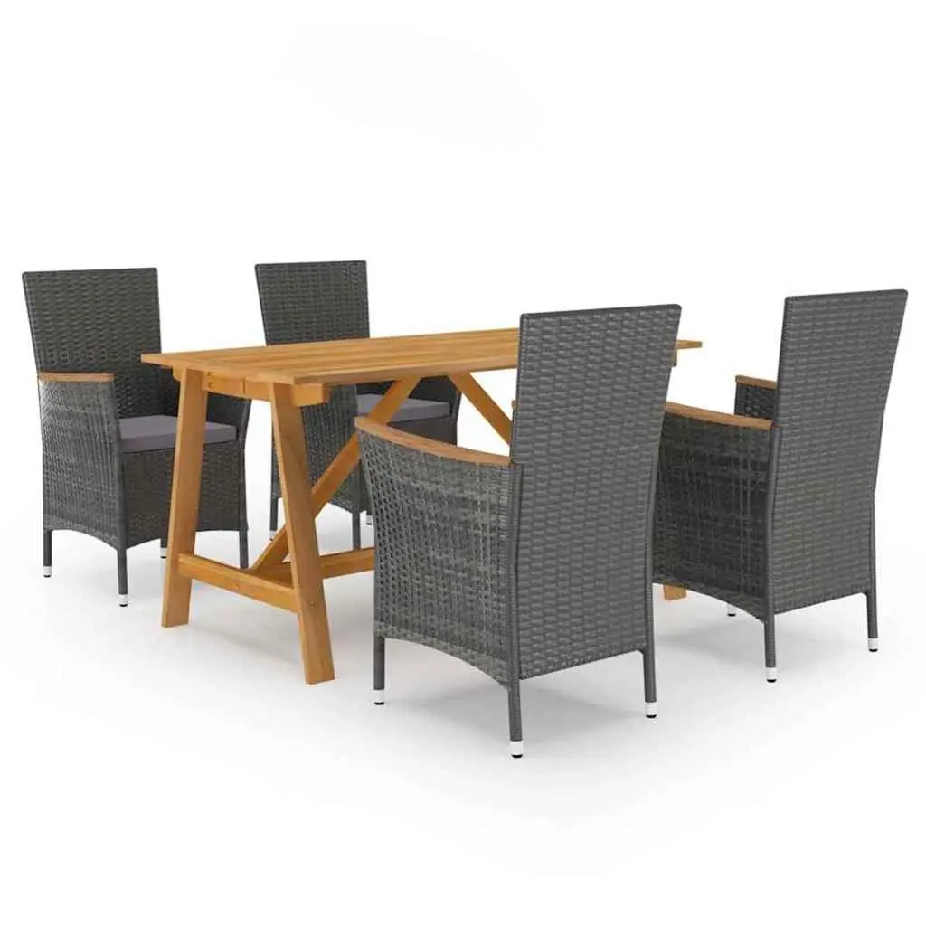 5 Piece Outdoor Dining Set Grey Rattan Furniture Patio Table Chairs