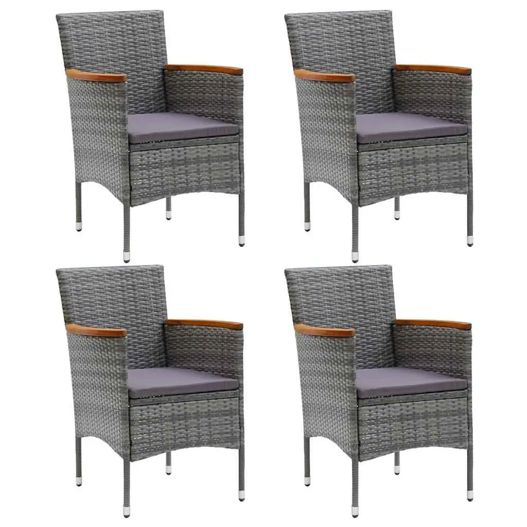 5 Piece Outdoor Dining Set Grey Rattan Furniture Patio Table Chairs