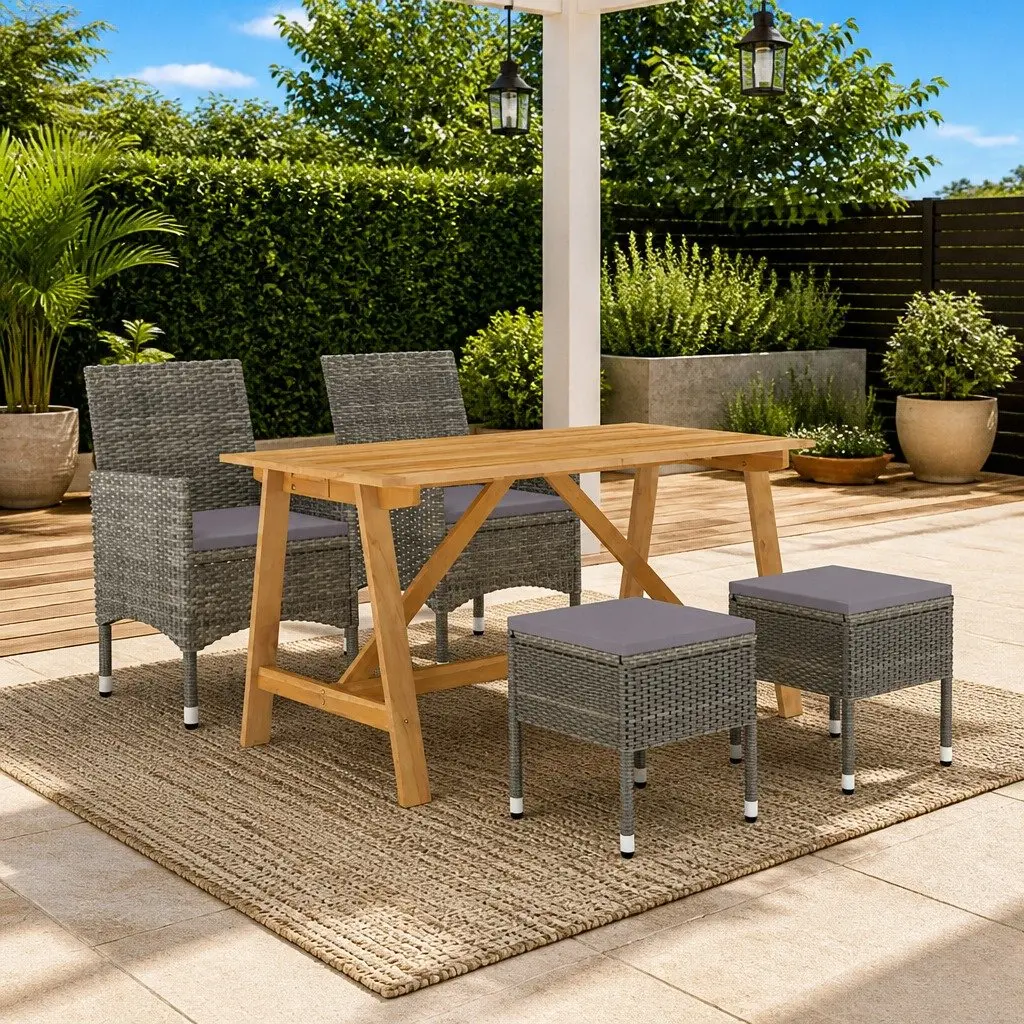 Garden Dining Set Grey 5 Piece Outdoor Furniture Table Chairs Stools