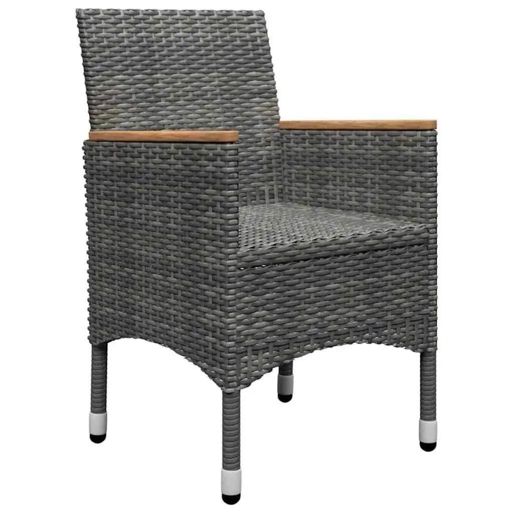 Garden Dining Set 5 Piece Outdoor Furniture Grey Acacia Wood Table Powder Coated Steel Frame Weather Resistant PE Rattan
