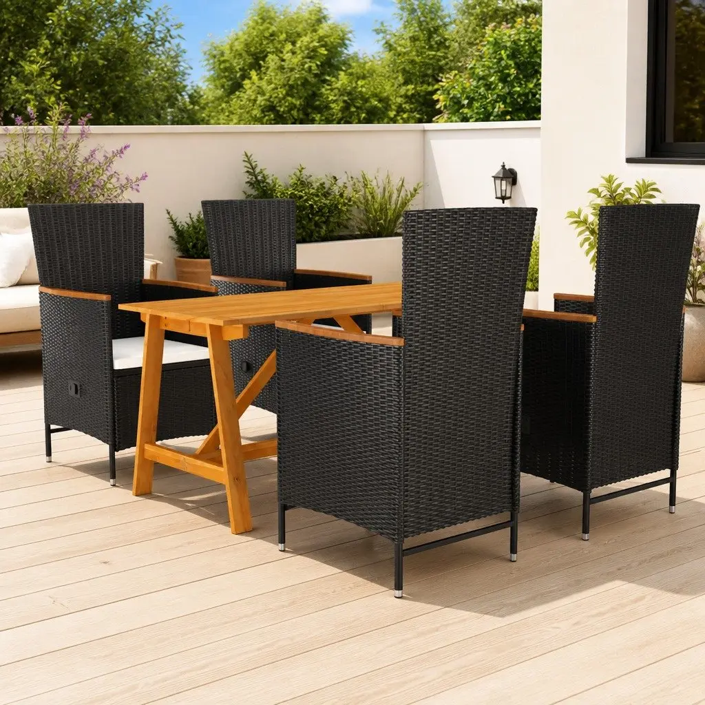 5 Piece Garden Dining Set Outdoor Furniture Table Chairs Black Reclining