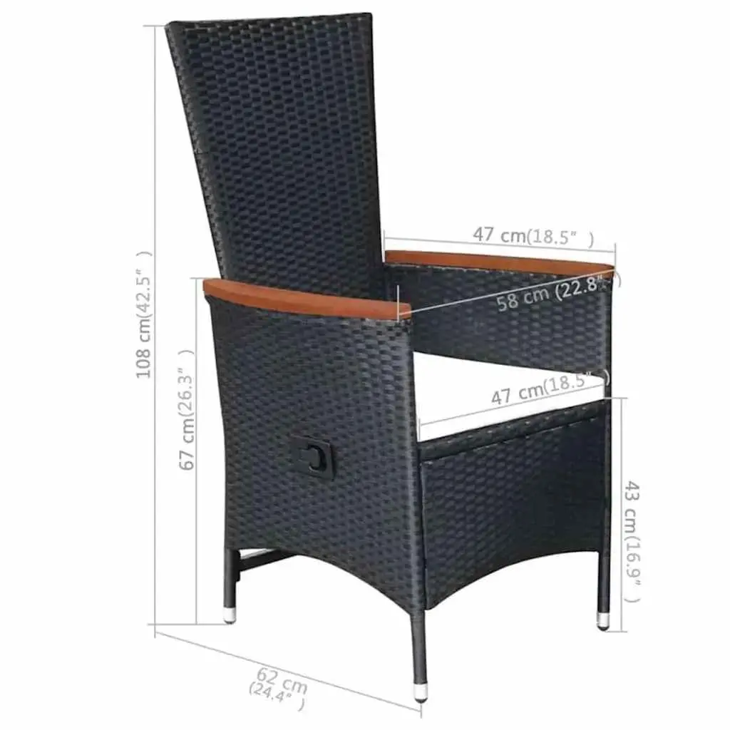 5 Piece Garden Dining Set Outdoor Furniture Table Chairs Black Reclining