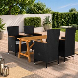5 Piece Garden Dining Set Outdoor Table Chairs Reclining Backrest Black