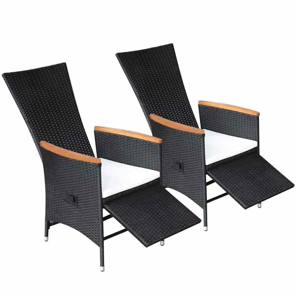 Outdoor Dining Set 5 Piece Reclining Chairs Adjustable Backrest Acacia Wood Table Black