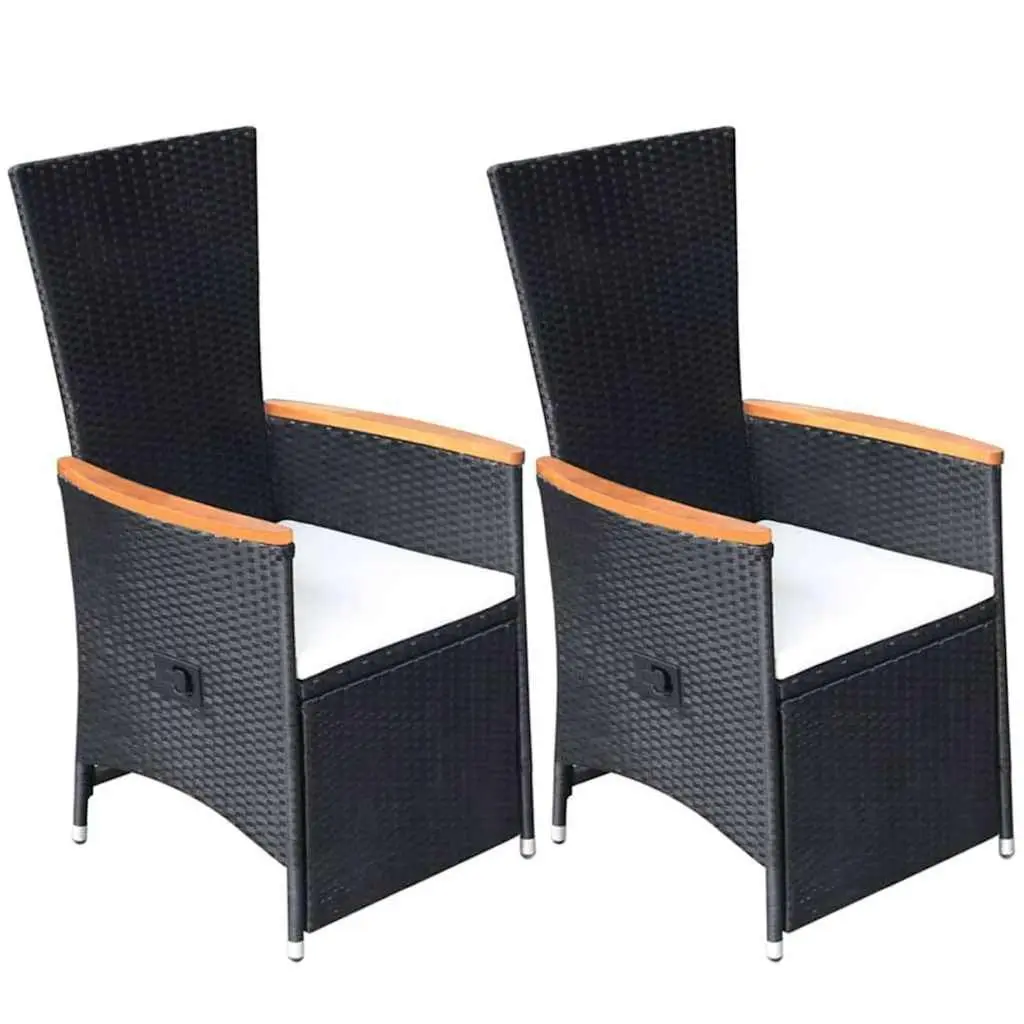 Outdoor Dining Set 5 Piece Reclining Chairs Adjustable Backrest Acacia Wood Table Black