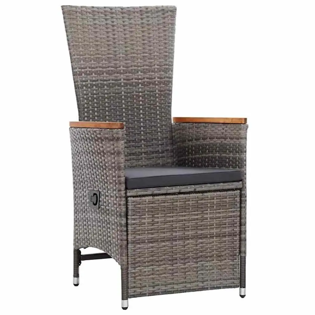 5 Piece Garden Dining Set Grey Acacia Wood Table Powder-Coated Steel Frame Rattan Chairs