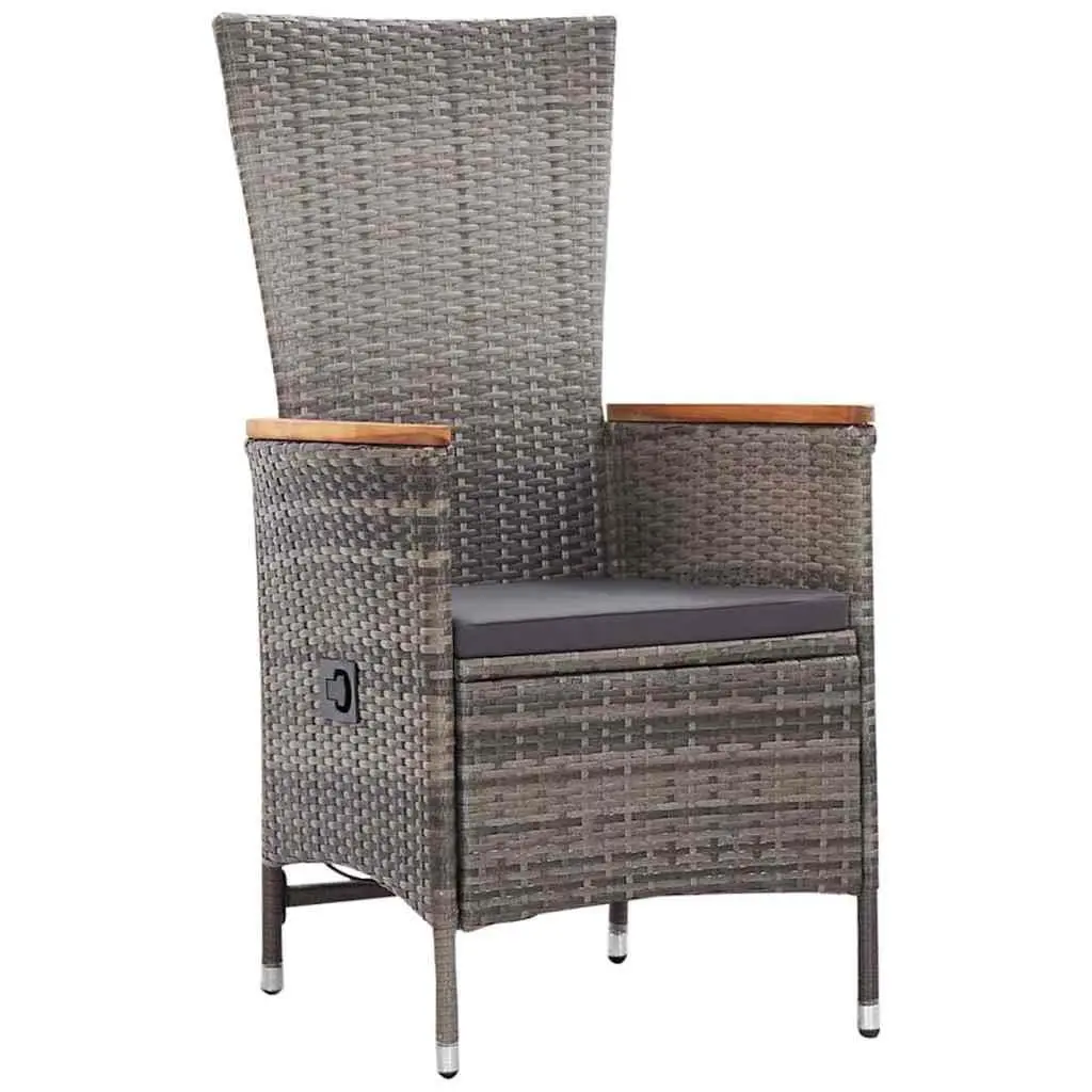 5 Piece Garden Dining Set Grey Acacia Wood Table Powder-Coated Steel Frame Rattan Chairs