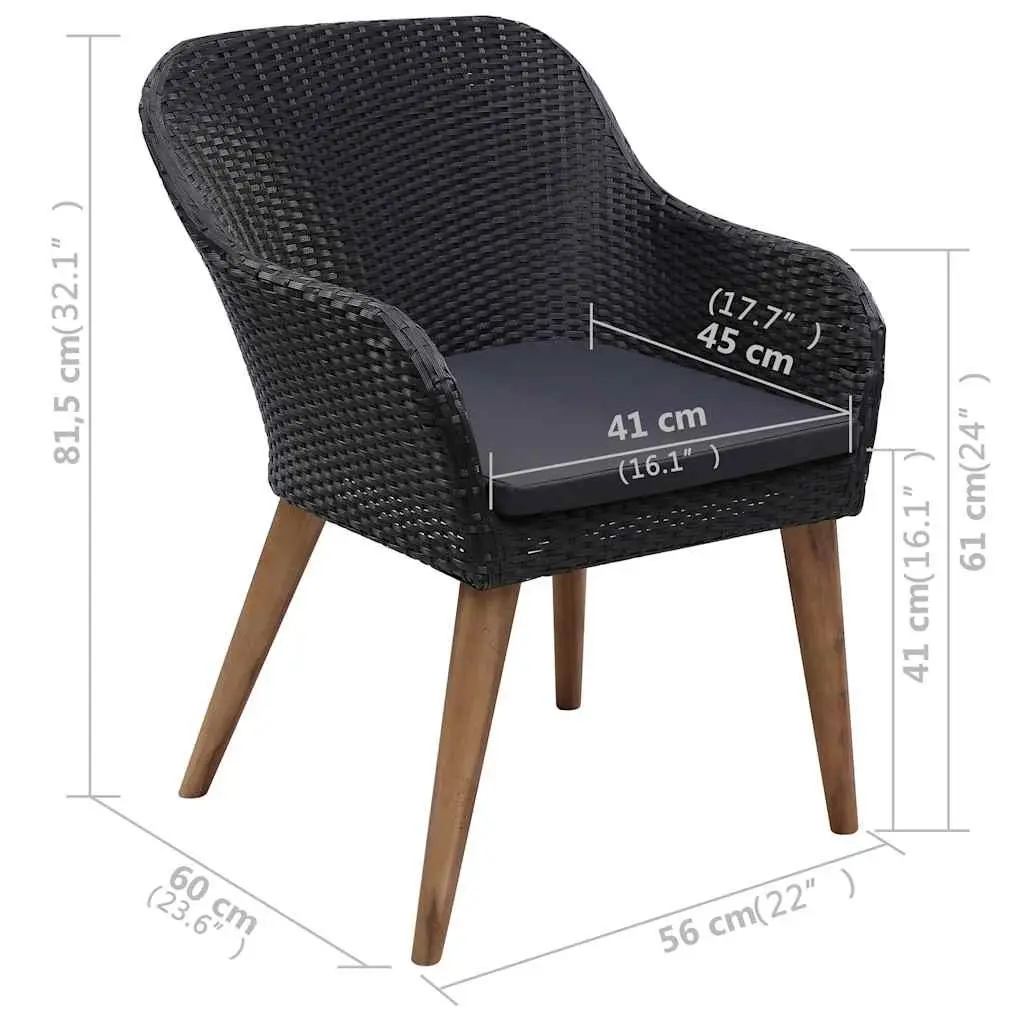 Garden Dining Set Black Rattan 5 Piece Outdoor Table Chairs
