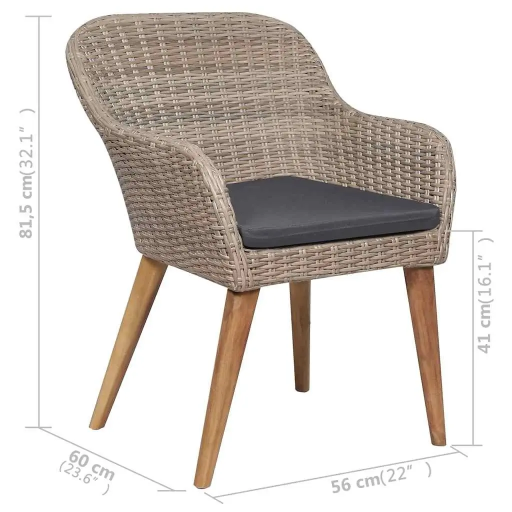 5 Piece Garden Dining Set Acacia Wood Table Steel Frame Chairs PE Rattan