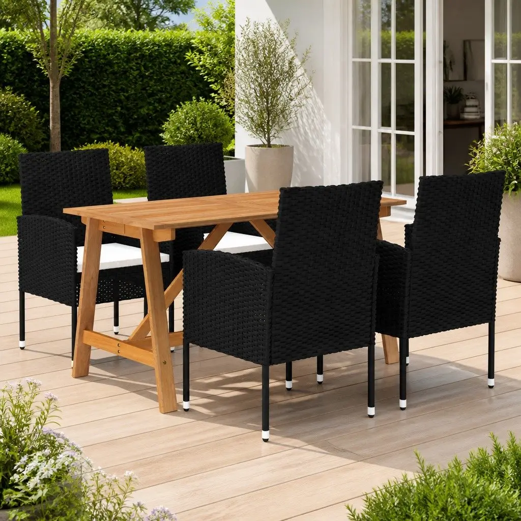 5 Piece Garden Dining Set Outdoor Table with Cushions Black