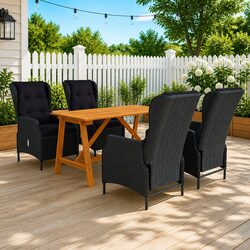 Garden Dining Set 5 Piece Outdoor Table Chairs Grey Acacia Wood Rattan