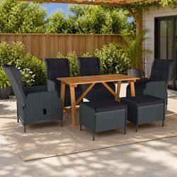7 Piece Garden Dining Set Outdoor Furniture Table Chairs Stools Grey