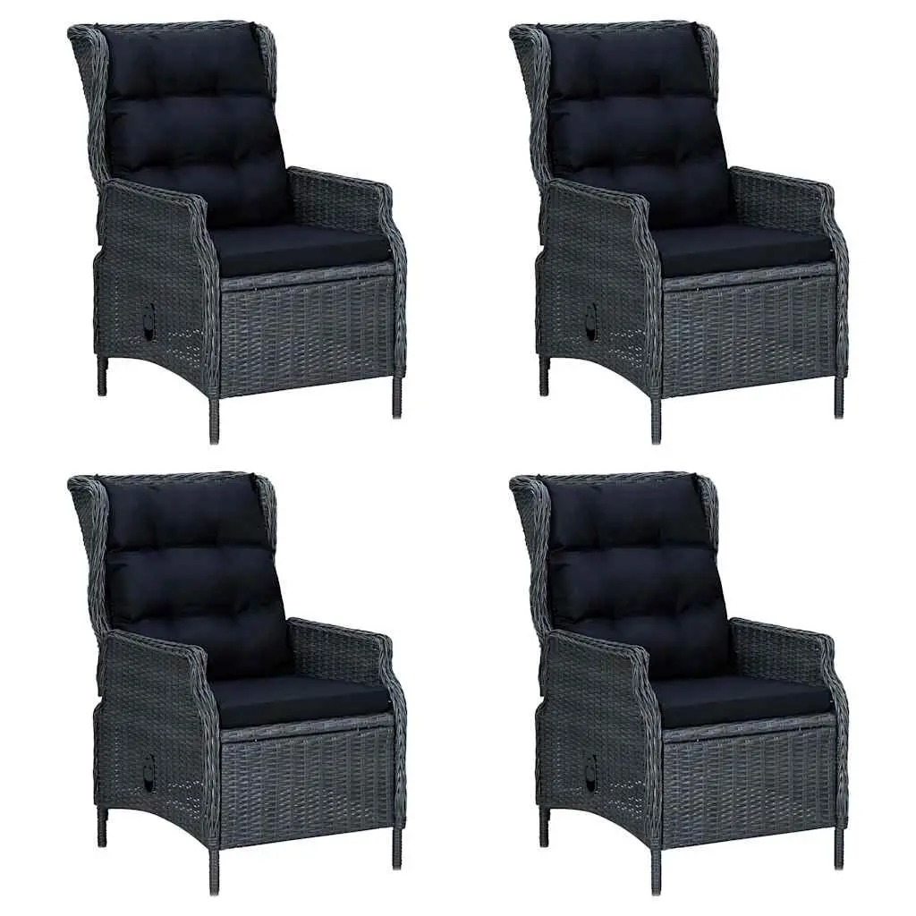 7 Piece Garden Dining Set Outdoor Furniture Grey Acacia Wood Table Steel Frame Chairs Stools PE Rattan Padded Cushions