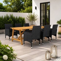 7 Piece Garden Dining Set Black Outdoor Table Chairs Rattan PE Patio Furniture