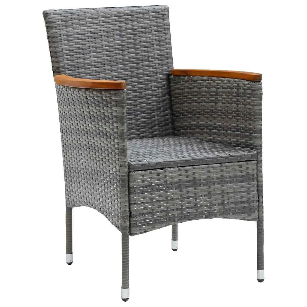 Garden Dining Set 7 Piece Outdoor Furniture Grey Rattan Acacia Wood Table Chairs