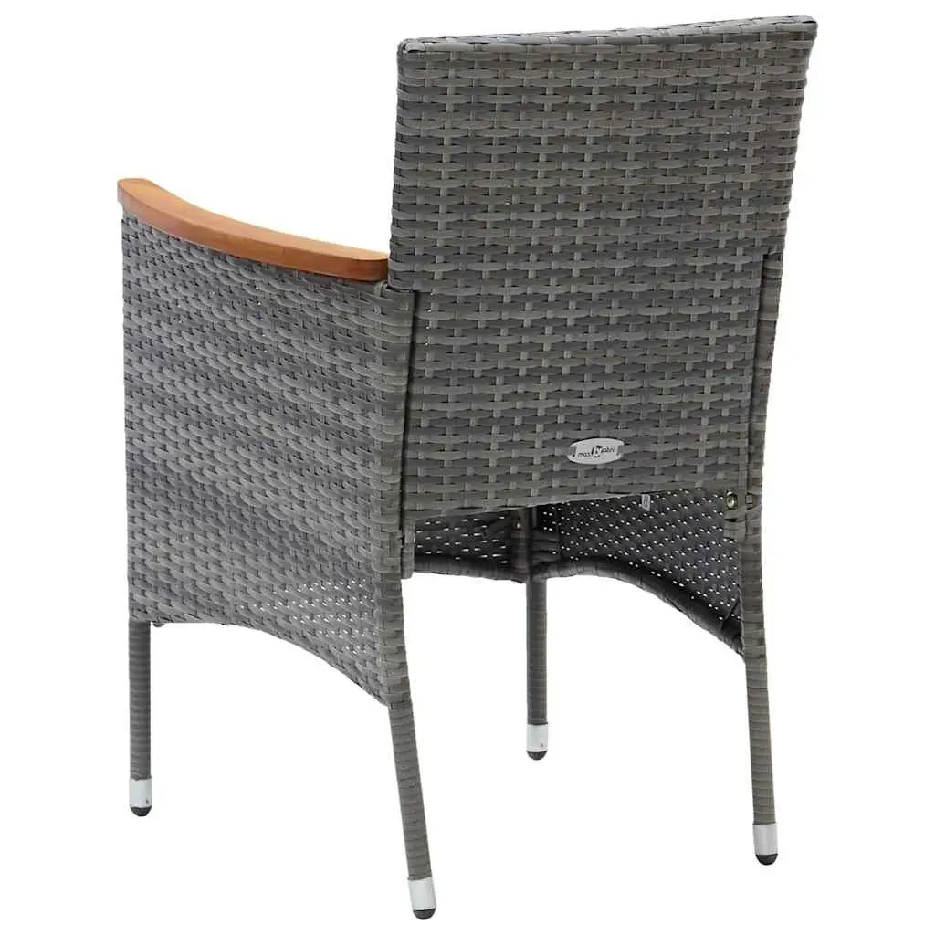 Garden Dining Set 7 Piece Outdoor Furniture Grey Rattan Acacia Wood Table Chairs