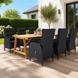 Garden Dining Set 7 Piece Outdoor Table Chairs Black Acacia Wood PE Rattan