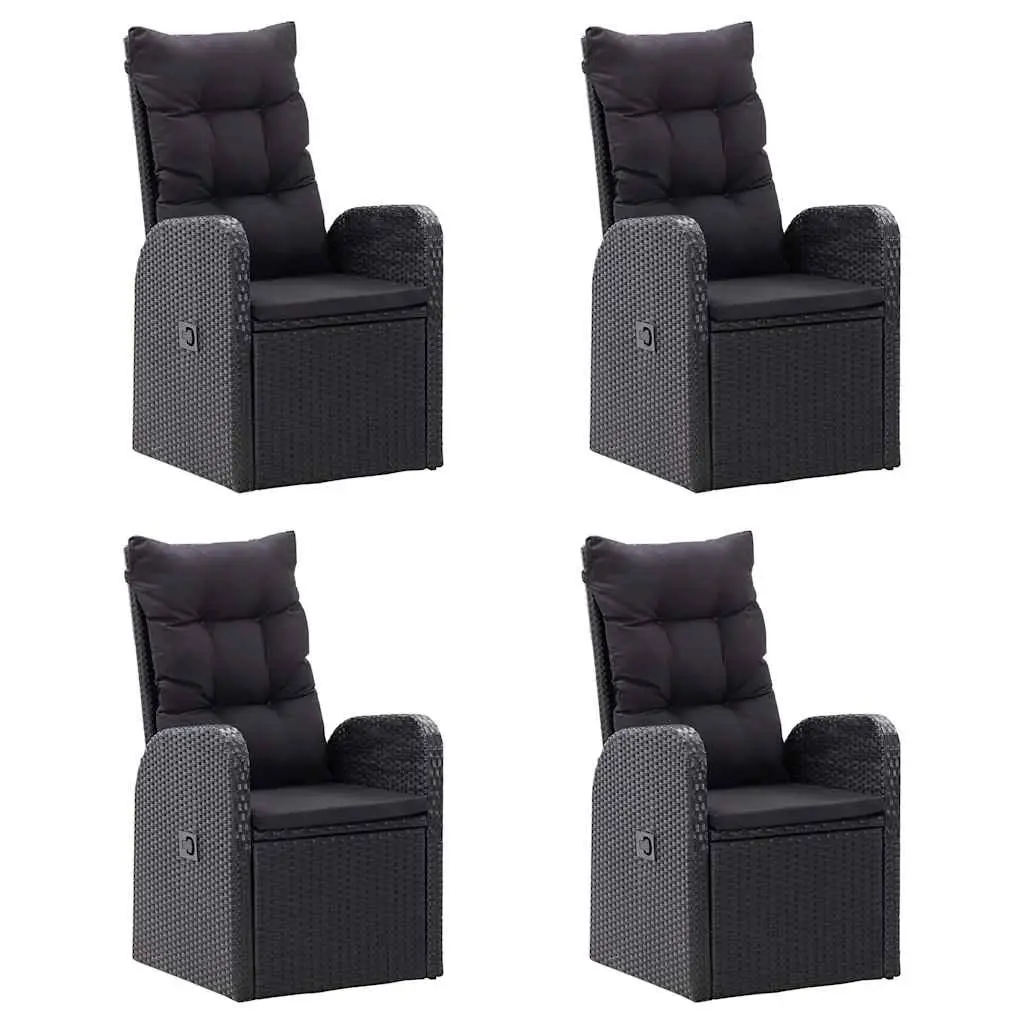 7 Piece Garden Dining Set Black Acacia Wood Table and Rattan Chairs with Adjustable Backrest and Footrest