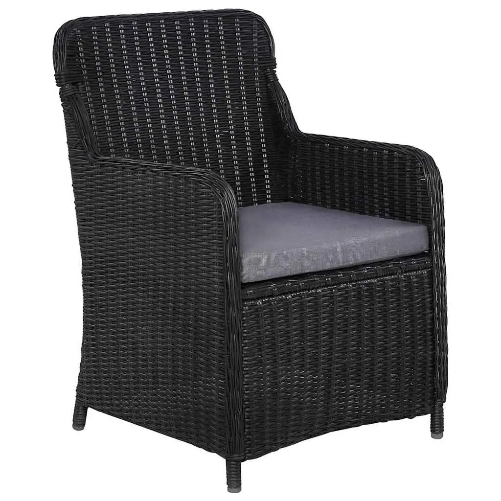 7 Piece Outdoor Garden Dining Set Black Acacia Wood Table Rattan Chairs Cushions