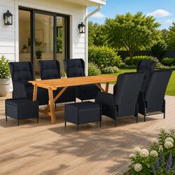 Garden Dining Set 9 Piece Outdoor Table Chairs Grey Rattan Furniture Patio