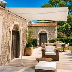 Freestanding Manual Retractable Awning 300x250 cm Cream Outdoor Patio Shade
