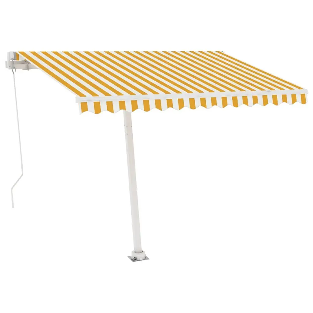 Freestanding Manual Retractable Awning 300x250 cm Yellow White Patio Shade