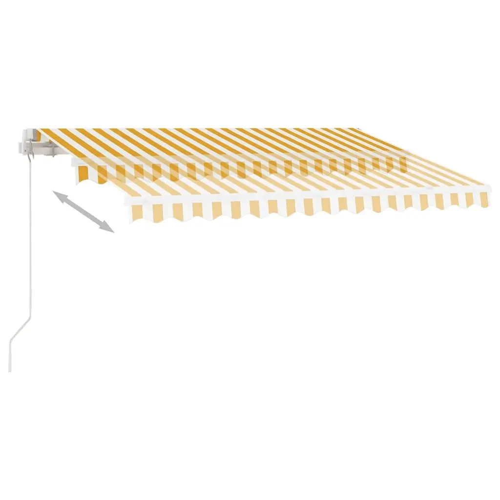 Freestanding Manual Retractable Awning 300x250 cm Yellow White Patio Shade