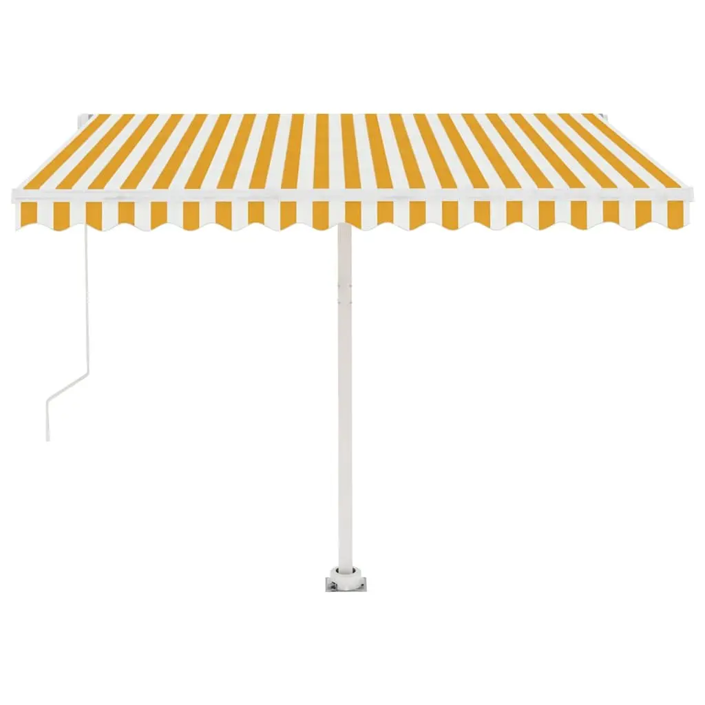 Freestanding Manual Retractable Awning 300x250 cm Yellow White Patio Shade