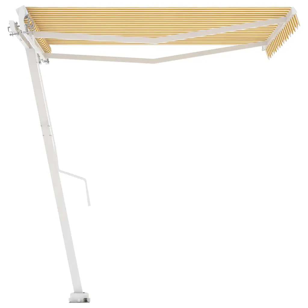 Freestanding Manual Retractable Awning 300x250 cm Yellow White Patio Shade