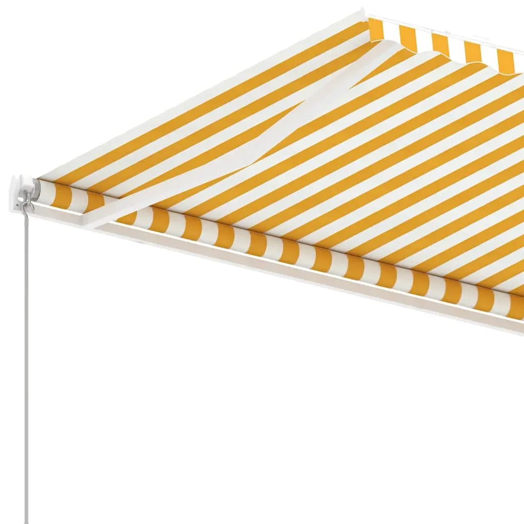 Freestanding Manual Retractable Awning 300x250 cm Yellow White Patio Shade