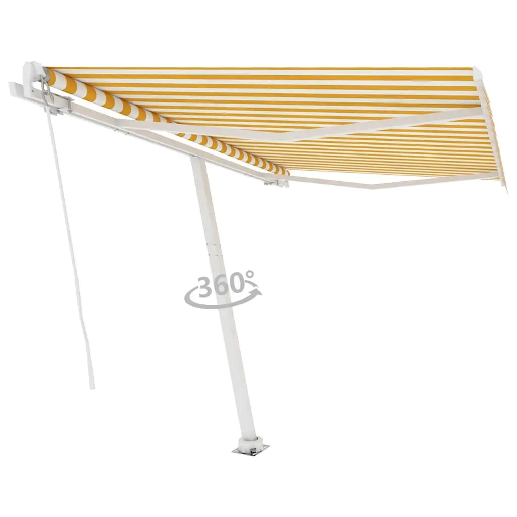 Freestanding Manual Retractable Awning 300x250 cm Yellow White Patio Shade
