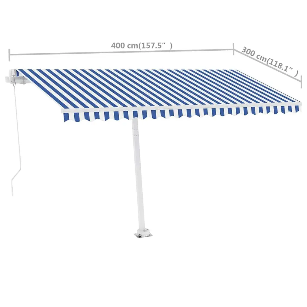 Freestanding Retractable Awning Manual 400x300cm Outdoor Patio Sun Shade Blue