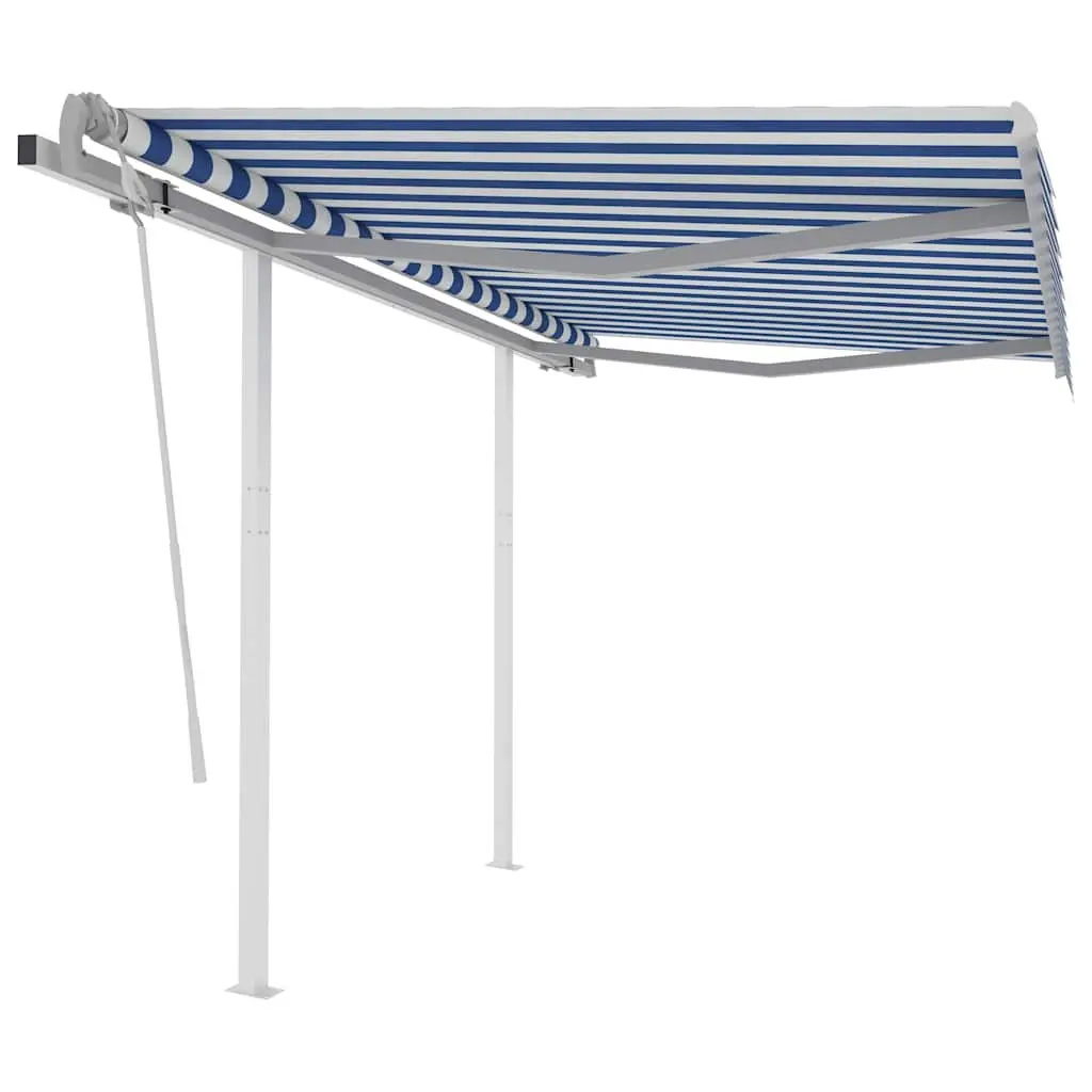 Manual Retractable Awning Adjustable Angle 3x2.5m Blue White Outdoor